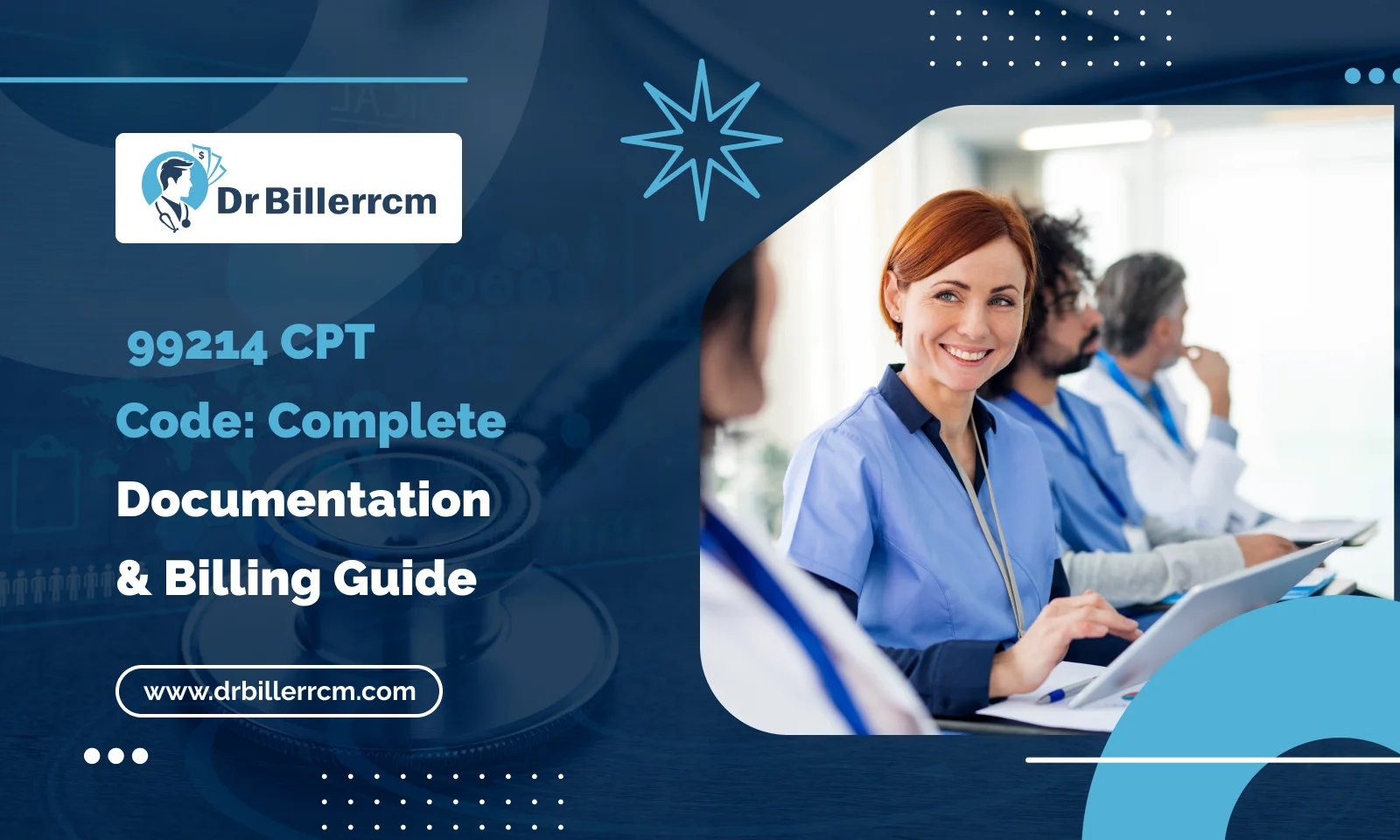 The image portrays the concept of a guide explaining 99214 cpt code