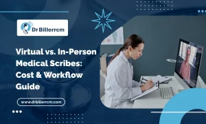 virtual vs in person medical scribe illustration